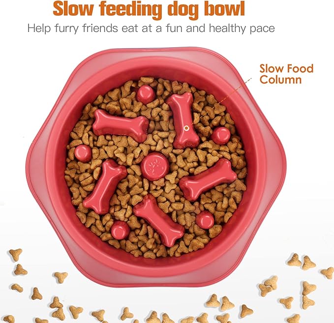 UPSKY Slow Feeder Dog Bowl Anti-Chocking Slower Feeding Puzzle Bowls, Interactive Bloat Stop Dog Food Dishes Non-Slide Lick Treat Bowl for Small Medium Dogs (Red)