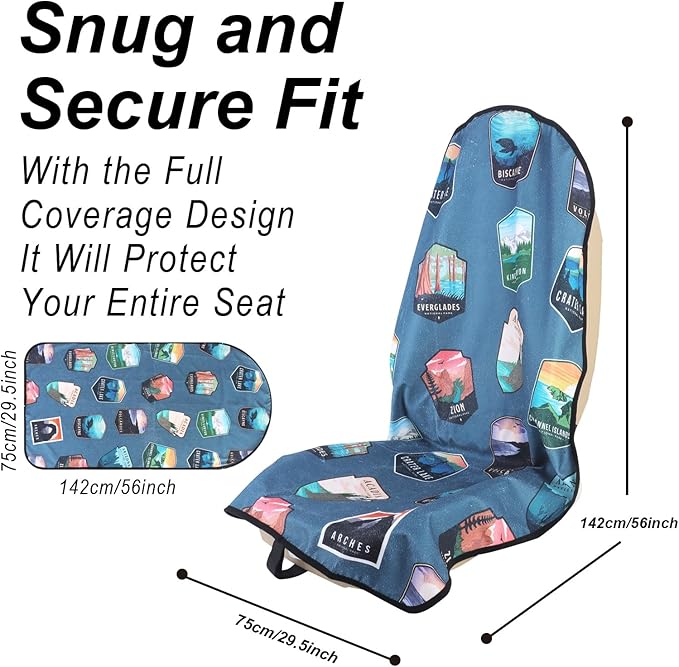 Car Seat Cover Protector Front Seats,for Gym Workout,Running,Swimming,Beach and Hiking,Waterproof Sweat Towel Bucket Seat Covers for Cars SUV Trucks (National Parks, 2Pcs)