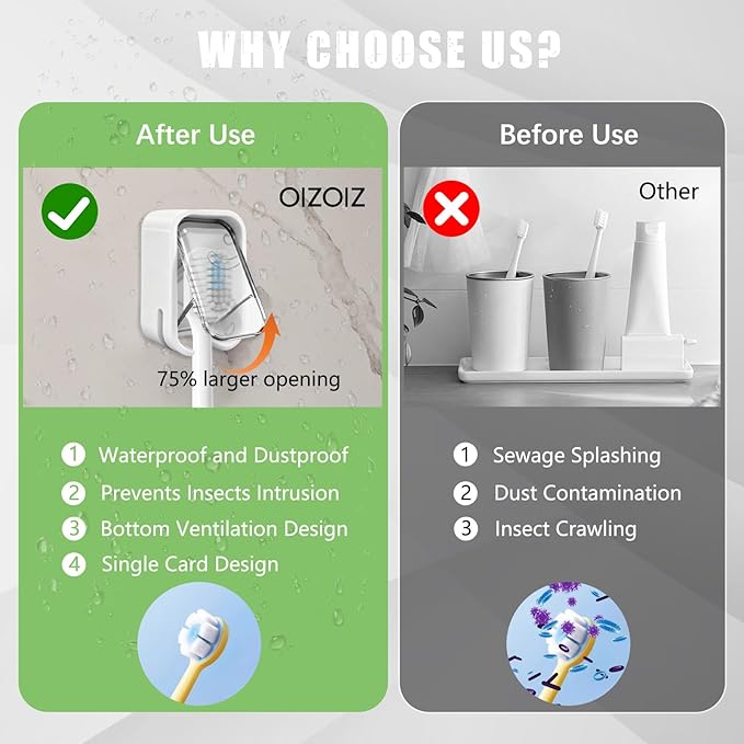 2 Pack Mini Toothbrush Holder Wall Mounted with Cover, Single Slot Toothbrush Storage Organizer for Shower, Compact Toothbrush Holders for Bathroom & Travel, Ideal for Family Tooth Brushes