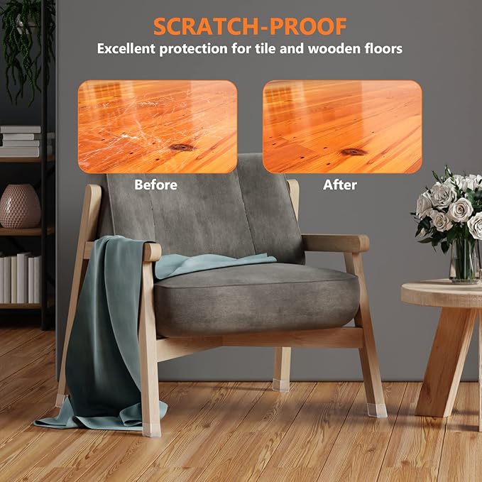 BAIPOK 36pcs Square Chair Leg Floor Protectors, Furniture Felt Pads for Hardwood Floors, Furniture Sliders for Chair Legs, Floor Protectors for Chairs, Silicone Chair Leg Caps Cover, Large, Clear