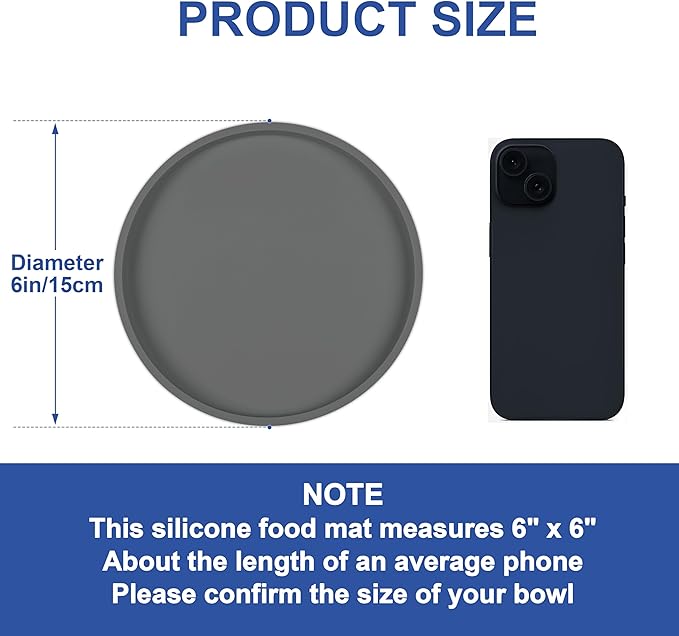 Arespark Pet Silicone Food Mat, Set of 4 Nonslip Waterproof Feeding Bowl Mat with Raised Edges for Food and Water Prevent Spills, Round Eating Tray for Dog Cat Puppy Kitten, 6'' x 6''
