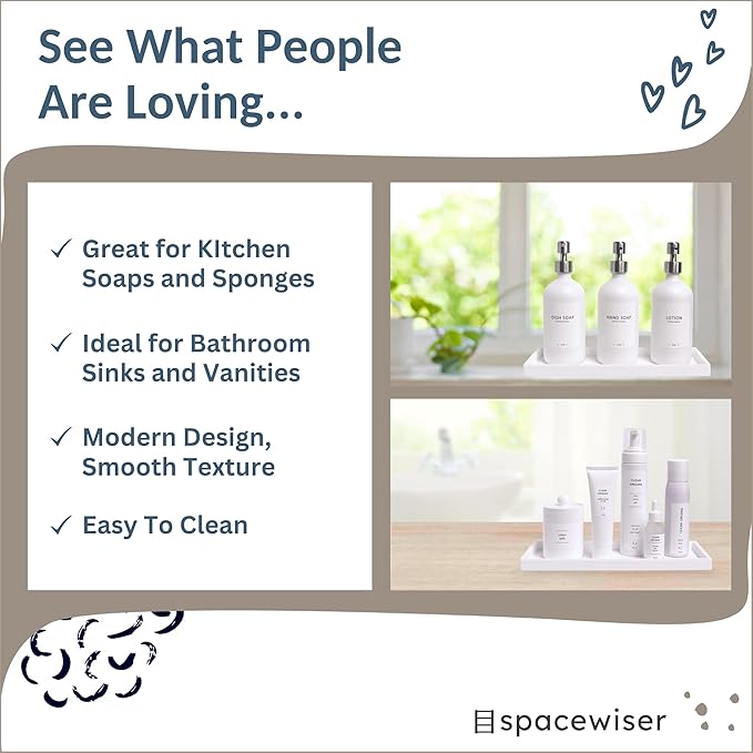 Spacewiser Countertop and Vanity Tray - 2 PC Large 11.7" Silicone Bathroom Trays, Counter Organizer, Dish Soap Sponge Holder Kitchen Sink Tray Organizer, Sink Caddy Toothbrush Key Kitchen Soap Trays