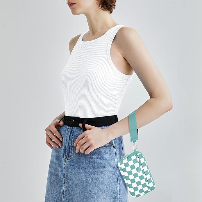 Checkered WristleWallets for Women, RFID Wallet Crossbody with 4 Zippers, Credit Card Holder Cell Phone Organizer
