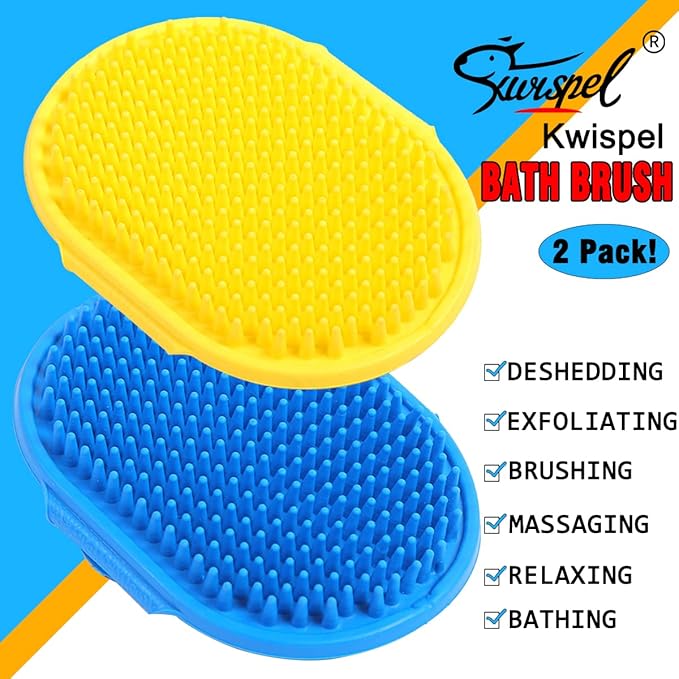 Dog Grooming Brush, Pet Shampoo Bath Brush Shedding Soothing Massage Rubber Comb with Adjustable Ring Handle for Long Short Haired Dogs and Cats 2pcs