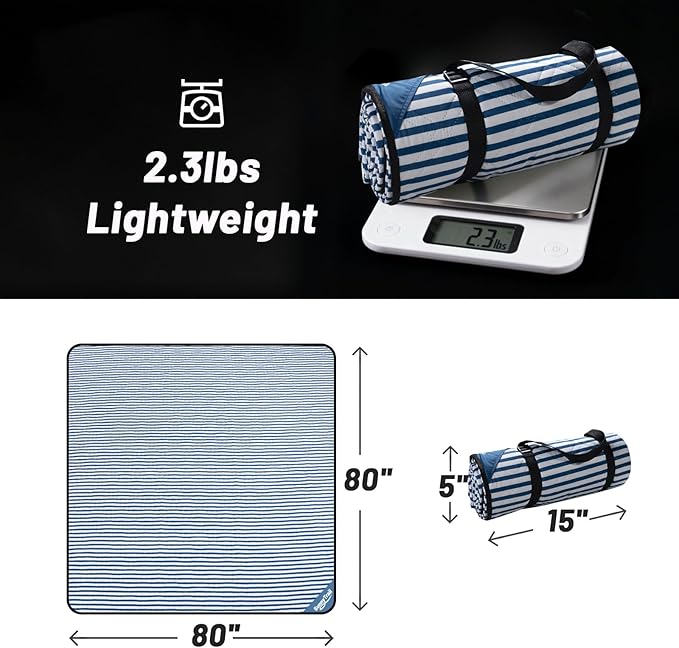 Large Waterproof Picnic Blanket 80"x80" – Extra Large Outdoor Mat for Beach, Park, Grass, Lawn, Camping, Sandproof & Portable, Foldable Rug, Wedding Registry Gift for Family & Travel