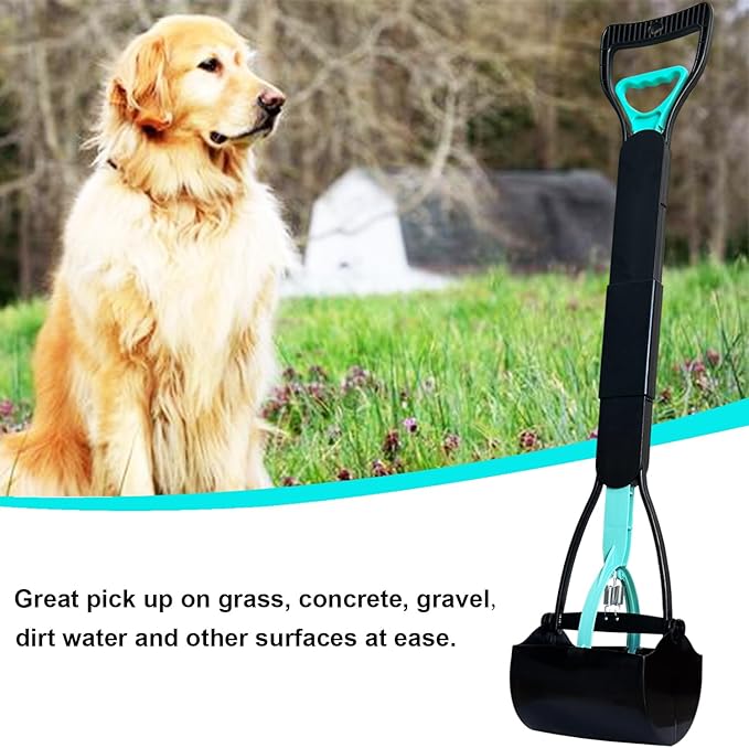 32" Tall Pooper Scooper, Large Pooper Scooper for Dogs Heavy Duty, Dog Pooper Scooper with Long Handle & High Strength Durable Spring, Foldable Dog Poop Pick Up (Bottom Seamless)