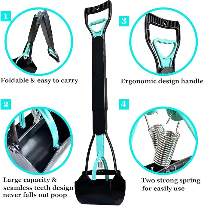 2-Pack Pooper Scooper for Large Small Dogs Heavy Duty, 32" Long Handle Poop Scoop for Yard, Grass, Gravel, Dog Poop Grabber with High Strength Material