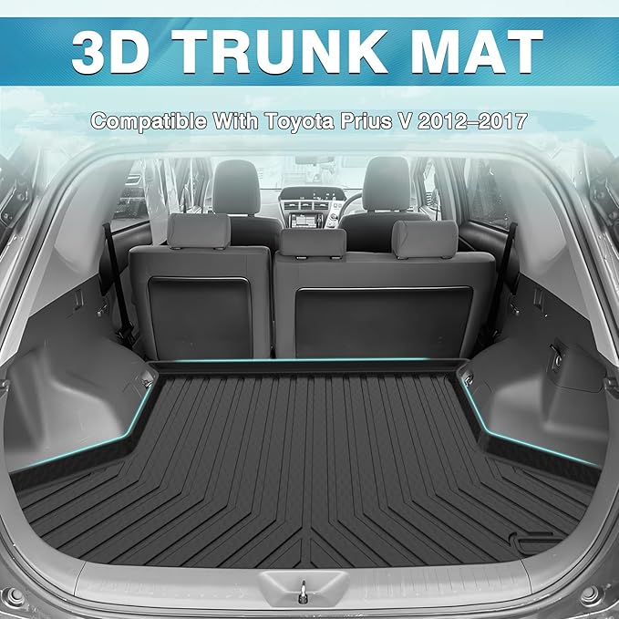 Mixsuper Custom Fit Cargo Liner for 2012-2017 Toyota Prius V, All Weather Rear Cargo Mat Trunk Liners Tray Black