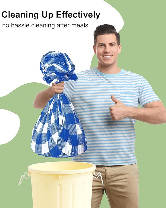 Smiry 12 Packs Gingham Disposable Table Cloth, 54 x 108 Inch Waterproof Plastic Tablecloth, Rectangle Blue and White Checkered Table Covers for Picnic, Birthday, Party