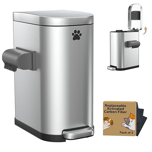 Dog Poop Trash Can Outside with Odor Control Lid & Step Pedal, 3.2Gal Stainless Steel Outdoor Trash Can, Waterproof Dog Waste Container Station - Includes Carbon Filters & Paw Stickers
