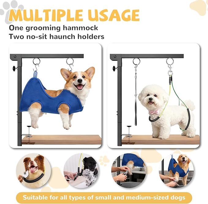 Foldable Dog Grooming Arm : Adjustable Height 26-40 - for Dog Grooming Table - with Dog Grooming Hammock & No-Sit Holders-Grooming Restraint for Small Medium Dogs at Home or Salon
