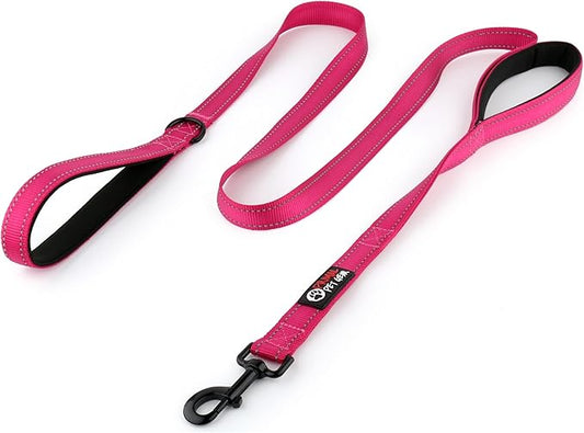 Primal Pet Gear Dog Leash 6ft Long,Traffic Padded Two Handle,Heavy Duty,Reflective Double Handles Lead for Control Safety Training,Leashes for Large Dogs or Medium Dogs,Dual Handles Leads(Pink)