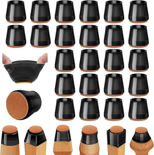 24Pcs Black Silicone Chair Leg Floor Protectors,Floor Protectors for Chairs,Rubber Chair Leg Protectors for Hardwood Floors,Chair Leg Caps Chair Leg Covers for Wooden Floors(Black, Large)