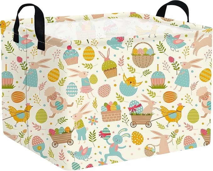 FXOCSHE Rectangular Cute Easter basket,Easter basket empty,Storage Basket for baby Bedroom,Toy Gift Organizerm,Kids Storage Bin,Gift baskets,Easters Home Decor(Cute Easter eggs)
