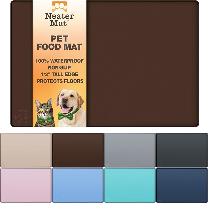 Neater Pet Brands Neater Mat Pet Mats for Food and Water, Cat & Dog Bowl Mat Waterproof Silicone, Feeding Tray, Dog Food Mats for Floors, Placemat w/Raised Edge for Under Bowls, 32" x 24", Brown