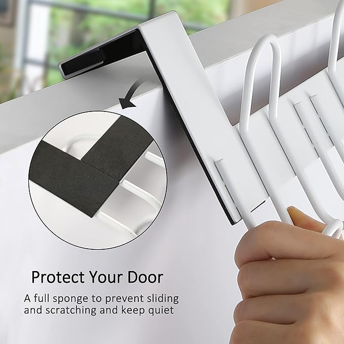 SKOLOO Over The Door Hooks - for Doors up to 1-3/4'' Thickness, Pack of 2, Metal Door Hanger with 9 Hooks, Over The Door Hanger for Coats, Hats, Towels, White
