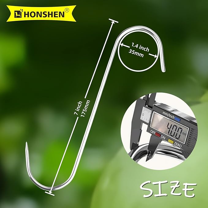 7Inch Meat Hooks, 4MM Butcher Stainless Steel S Shaped Kitchen Smoking Meat Processing Hooks for Hanging Bacon,Sausage Hunting Smoking Ribs,Drying,Grillling BBQ Market.20 Pack