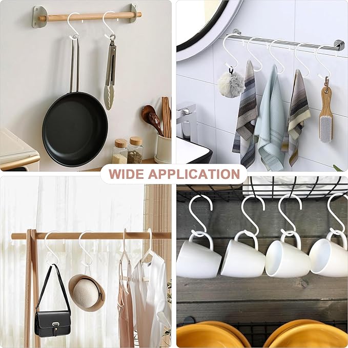 6 Pack 5 inch S Hooks for Hanging Heavy Duty, Large Vinyl Coated Closet S Hooks Non Slip Metal S Hooks for Hanging Kitchen Utensil Pot Pan Cups Clothes Jeans Towels Hats Bags Plants (White)