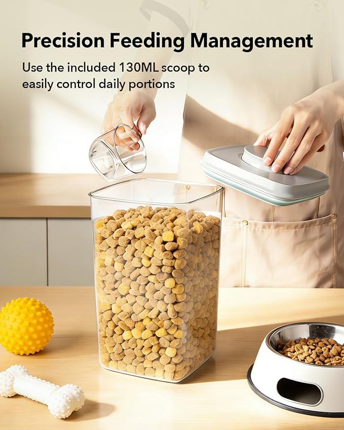 EQI Dog Food Storage Containers Set with One-Touch Lid, (2 × 4.22 QT / 4.0 L) BPA-Free Cat Food Storage Container，Stackable Durable PET with 130ml Scoop, for Kibble & Treats Organization