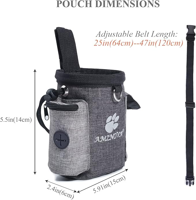 AMZNOVA Dog Treat Bag Treatnow Dog Treat Pouch, Training Pouch with Waist Belt & Clicker for Training & Walking, Waist Clip On Snack Fanny Pack for Pet, 3Cups, Heather Coffee