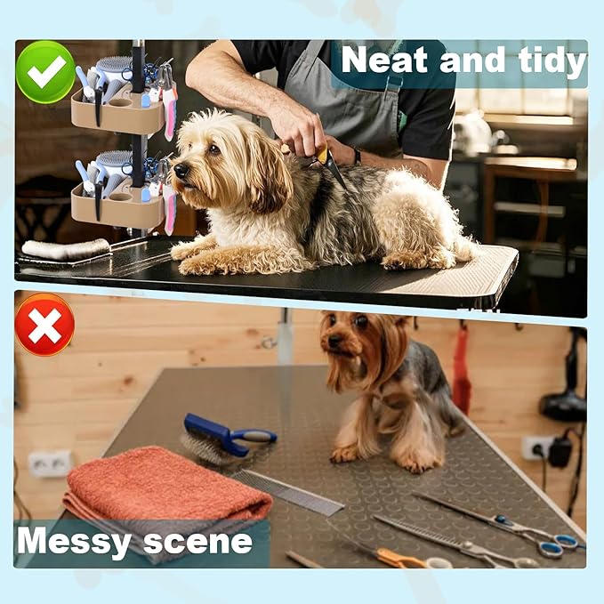 Huioqwe Pet Grooming Organizer for Scissors, Brushes and Tools-Rotatable Multi-Compartment Grooming Arm Stand