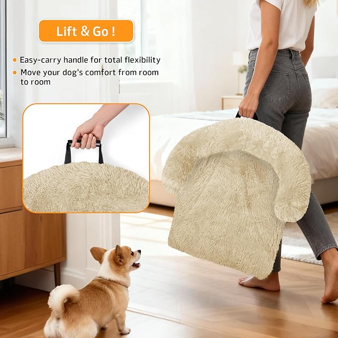 GGIB Calming Dog Bed Fluffy Plush Dog Mat for Furniture Protector with Removable Washable Cover for Large Medium Small Dogs and Cats (Extra Extra Large, Beige)