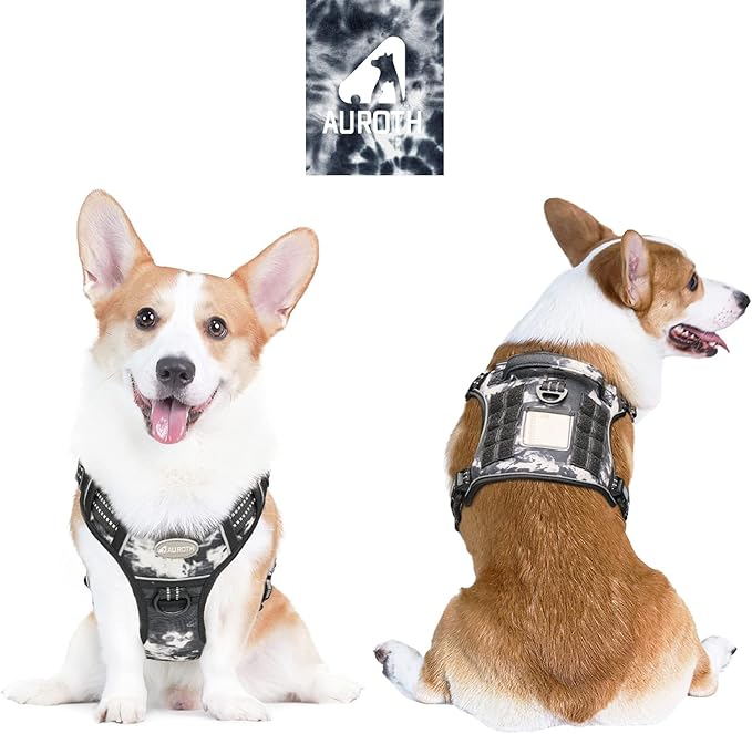 AUROTH Tactical Dog Harness for Small Medium Large Dogs - No Pull, Adjustable, Reflective, K9 Working Training, Easy Control, Military Service Dog Harness (M, Black Ink)