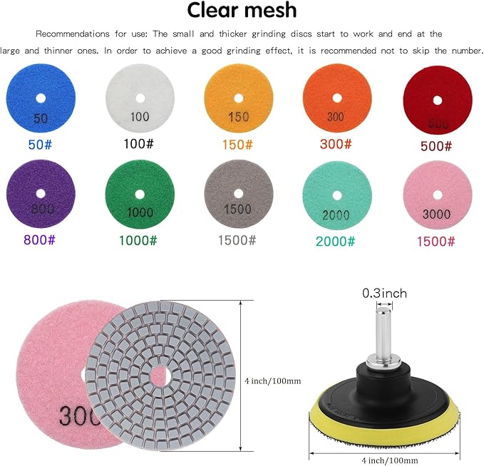 OCR Diamond Polishing Pad 4 Inch Wet Polishing Wheel Set for Granite Concrete Stone Ceramic