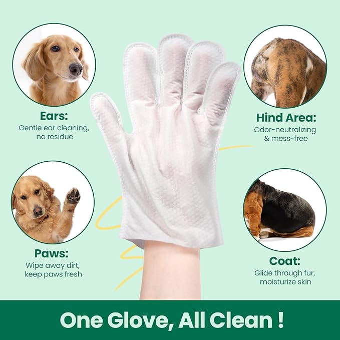32 PCS Unscented Extra Thick Pet Bathing Wipes for Dogs & Cats, Dog Wipes Washing Gloves, Cleaning & Deodorizing Grooming Gloves for Daily Care and Traveling with EDI Water, Glycerin, Aloe Extract