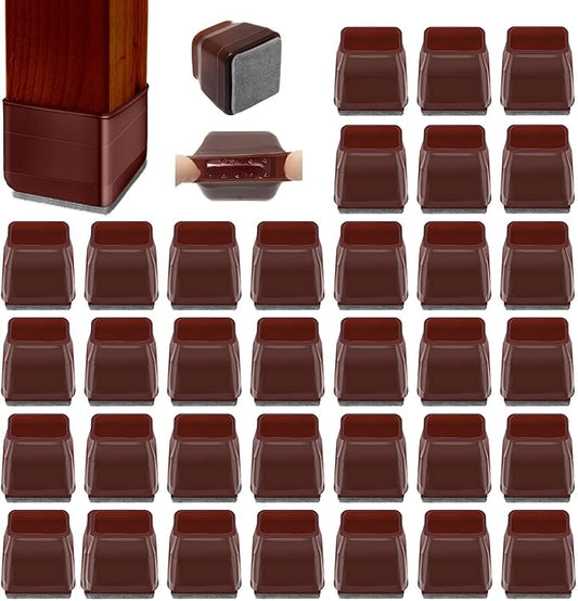36Pcs Brown Square Chair Leg Floor Protectors, High Elastic Felt Furniture Pads for Hardwood Floors, Silicone Floor Protectors for Chairs, Chair Leg Caps Covers Socks(Large)