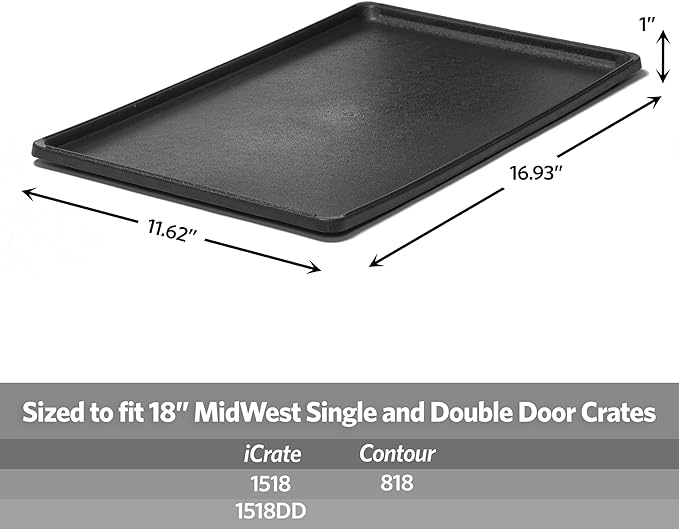 MidWest Homes for Pets 18-Inch Replacement Pan, Measures 16.93 x 11.62 x 1 Inches, Universal Leak-Proof Tray for Dog Crates & Multi-Purpose Use, Fits Most Standard 18" Wire Crates