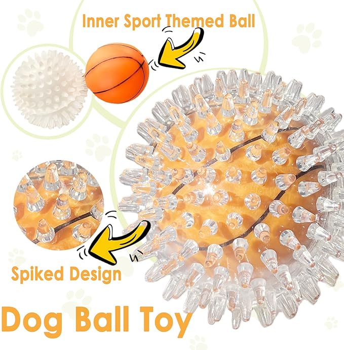 4 Pack Squeaky Dog Toy Balls - 3.54" Durable Spikey Balls for Aggressive Chewers, Tough Natural Rubber Interactive Fetch Toys for Medium & Large Dogs, Dental Care Teething Balls