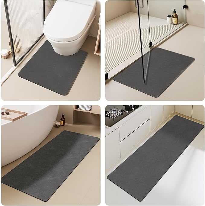 Toilet Rug, Thin Toilet Rugs U Shaped Washable Non Slip Absorbent Quick Dry Low Pile Toilet Mat, 20"x24" U Shape Dark Grey