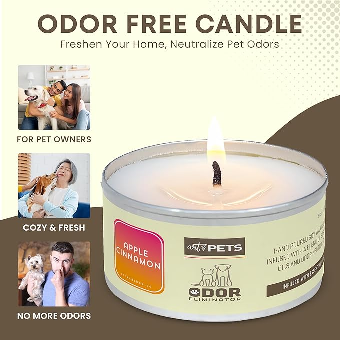Pet Odor Eliminator Candle for Dogs and Cats Long-Lasting 72-Hour Burn Natural Soy Wax with Refreshing Scent Scented Candle to Remove Pet Smells (Apple Cinnamon)