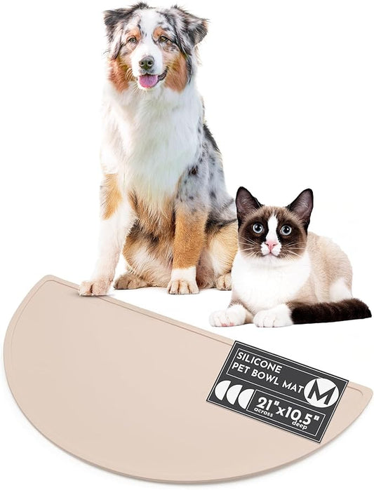 Should We Go? Waterproof Silicone Pet Food Mat - Non-Slip, Spill-Proof Feeding Mats for Floors, Raised Edge Design, Easy-to-Clean Mat for Dog & Cat Bowls, 21" Across x 10.5" Deep, Medium-Natural Sand