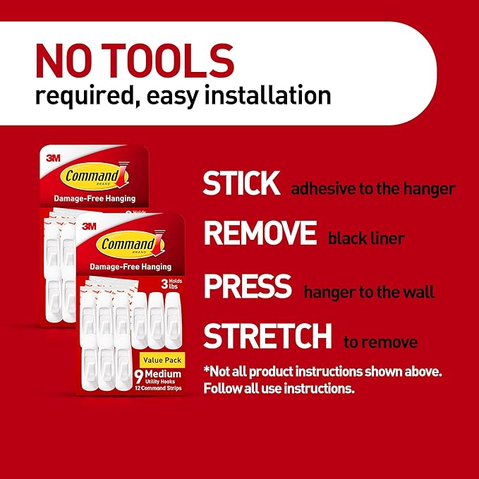 Command Medium Utility Wall Hooks with Adhesive Strips, No Tools Required for Hanging Organizational Items in Living Spaces, 18 White Hooks and 24 Strips
