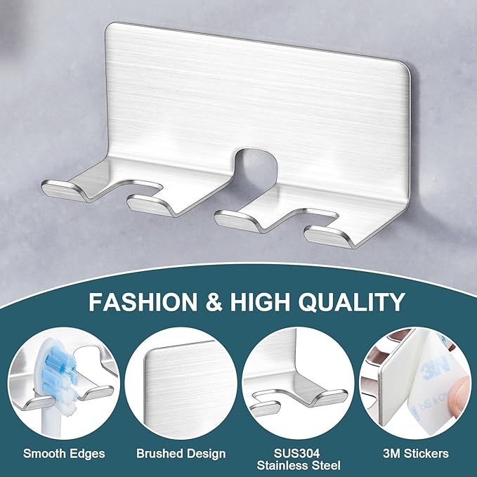 Toothbrush Holder Wall Mounted, Electric Toothbrush Head Holder for Bathrooms, Adhesive Toothbrush Head Holder, Stainless Steel Toothbrush Wall Holder, Shower Tooth Brushing Holder