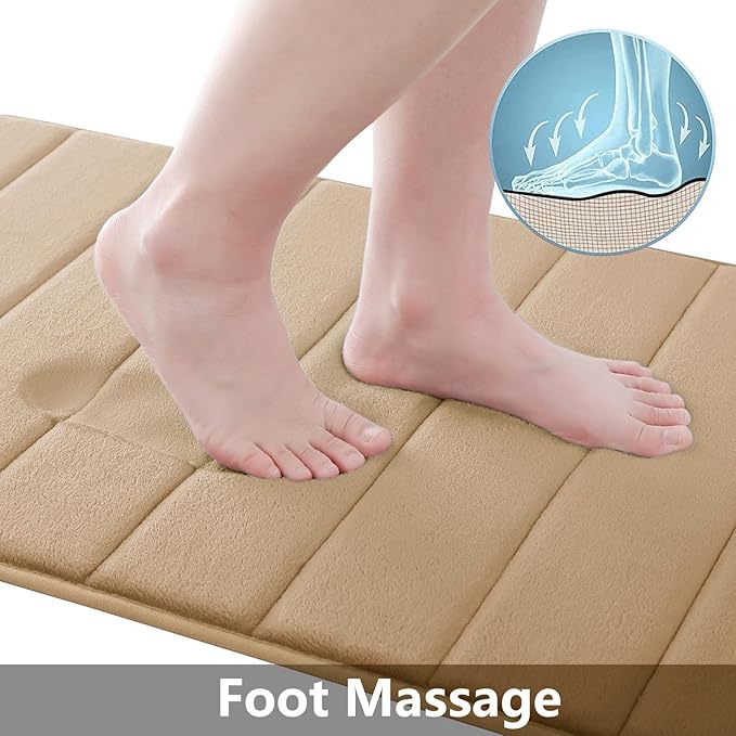 Buganda Memory Foam Bath Mat, 47" x 20", Ultra Soft and Non-Slip Bathroom Rugs, Water Absorbent and Machine Washable Bath Rug Runner for Bathroom, Shower, and Tub, Camel