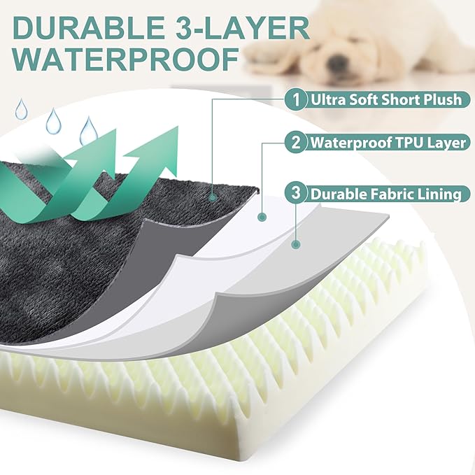 Waterproof Dog Bed Large Medium Sized Dogs, Outdoor Orthopedic Washable Crate Pad 36 inch, Foam Pet Bed with Removable Cover Reversible, Anti-Slip Kennel Pad, 35"x22", Dark Gray