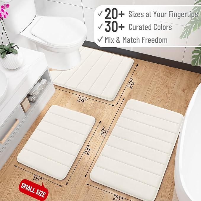 OLANLY Memory Foam Toilet Rugs U Shaped 24x20, Super Soft Absorbent Contour Bath Rugs, Quick Dry, Machine Washable Toilet Mat, Bathmat Floor Carpet, Bathroom Home Decor Accessories, Ivory