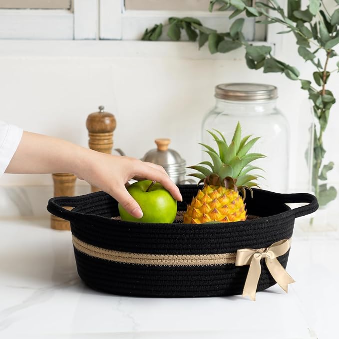 CHICVITA Baby Gift Basket Small Woven Baskets for Organizing, Black Storage Basket for Toys, Towels, Diapers, Decorative Baskets for Nursery, 13 x 9.8 x 5 inches