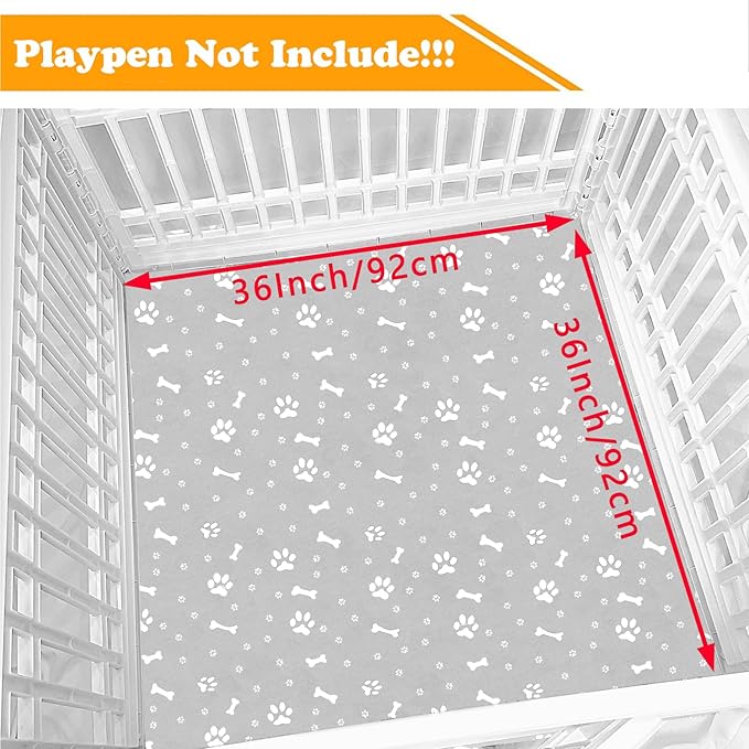 Dog Playpen Bottom Pad Fits for 36 Inch 4 Panels Exercise Pet Playpen, Dog Crate Pad Puppy Playpen Pad, Hoop and Loop Design (Note: Playpen Not Included). -Gray