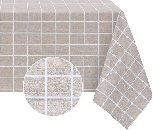 Romanstile Rectangle Vinyl Tablecloth, 100% Waterproof Oil-Proof Checkered Plastic Table Cloth, Heavy Duty Wipeable Table Covers for Dining, Camping, Picnic, Outdoor - 60 x 102 Inch, Sand