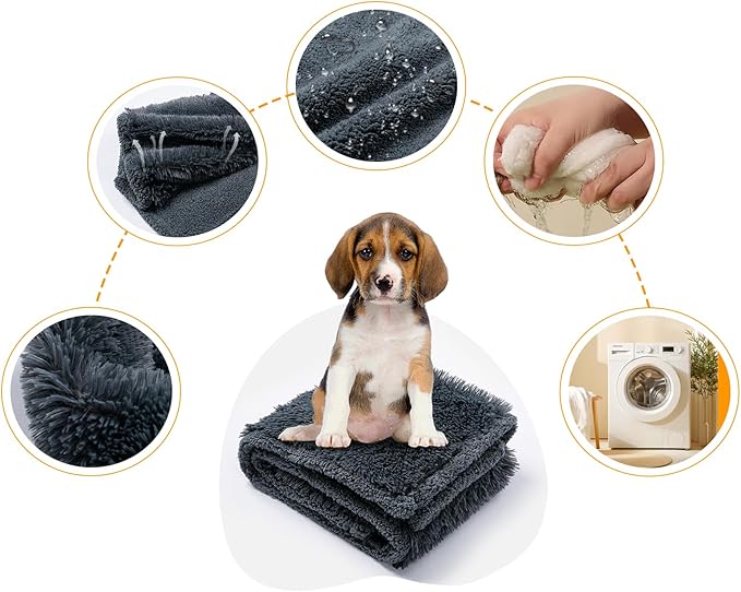 Wowchine Waterproof Dog Calming Blanket 40x28in Gray Pet Throw Blankets for Dogs Cats Fluffy Long Faux Fur Puppy Couch Cover Reversible Love Bed Mat Washable(Gray,S)