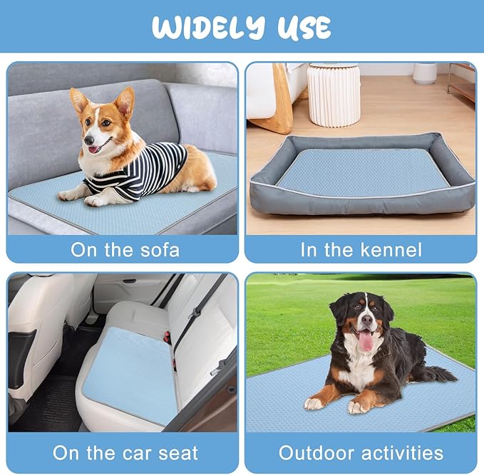 Buvlnee Summer Dog Cooling Mat Washable Ice Silk Self Cool Pad for Small Medium Large Dogs and Cats, Pet Sleeping Pad for Crate, Bed, Indoor & Outdoor Floor, Car Seats
