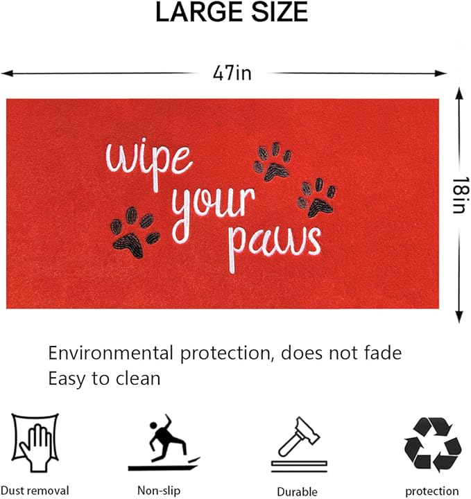 Welcome Door Mats for Home Entrance Funny Doo rmats Wipe Your Paws Mat Welcome Mats for Front Door Non Slip Rubber Mat for Dog Doormat 18X47'' Red