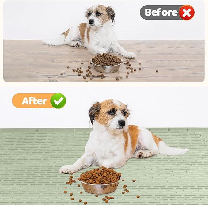 Bartuke Dog Food Mat, Extra Large 40" x 28" Silicone Pet Feeding Mat for Small, Medium, and Large Pets Non-Slip, Easy to Clean, Green