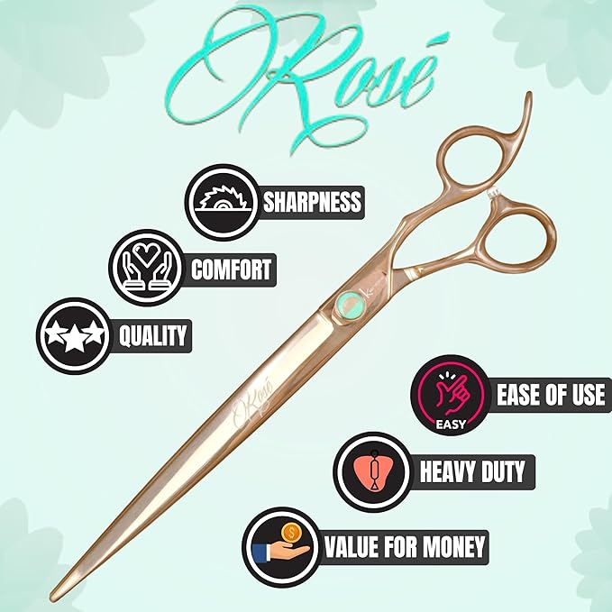 Kenchii Rose Dog Grooming Scissors, 9 Inch Straight Shears, Dog Scissors for Grooming, Ergonomic Design for Comfort and Precision, Heavy Duty, Durable and Sharp