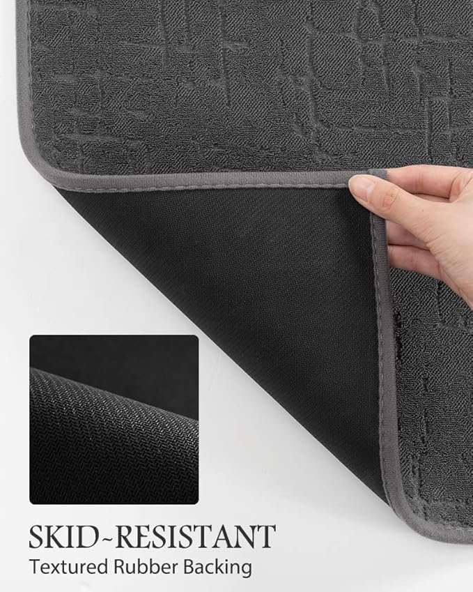 AMOAMI-Bath Mat-Absorbent Quick Dry Bathroom Floor Mats-Washable Rubber Backing Bath Mats for Bathroom Rugs Fit Under Door-Bath Rug for in Front of Sink Bathtub Shower Room, Dark Grey 20''x32''