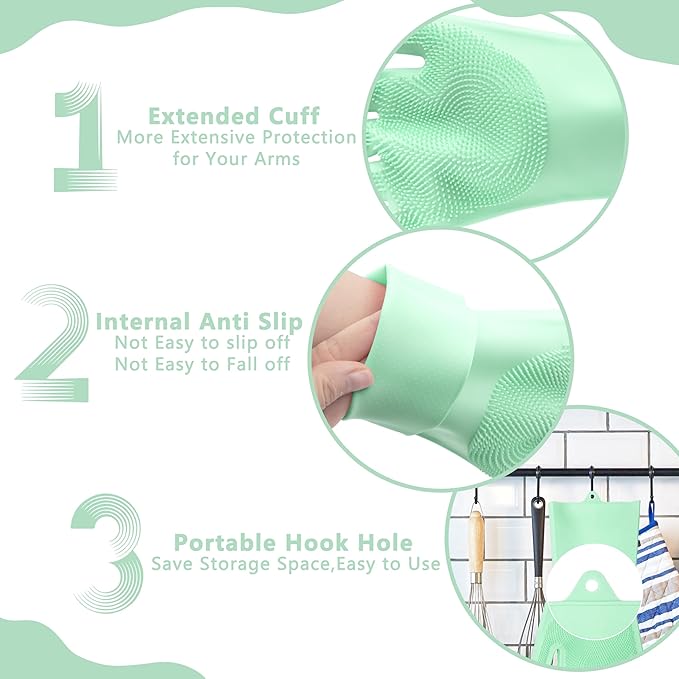 Maiiu Pet Grooming Gloves—Heat Resistant Dog Washing Gloves with High-Density Teeth, Dog Bath Scrubber with Enhanced Five Finger Design, Silicone Gloves for Dogs and Cats Bathing, Massage (Green)